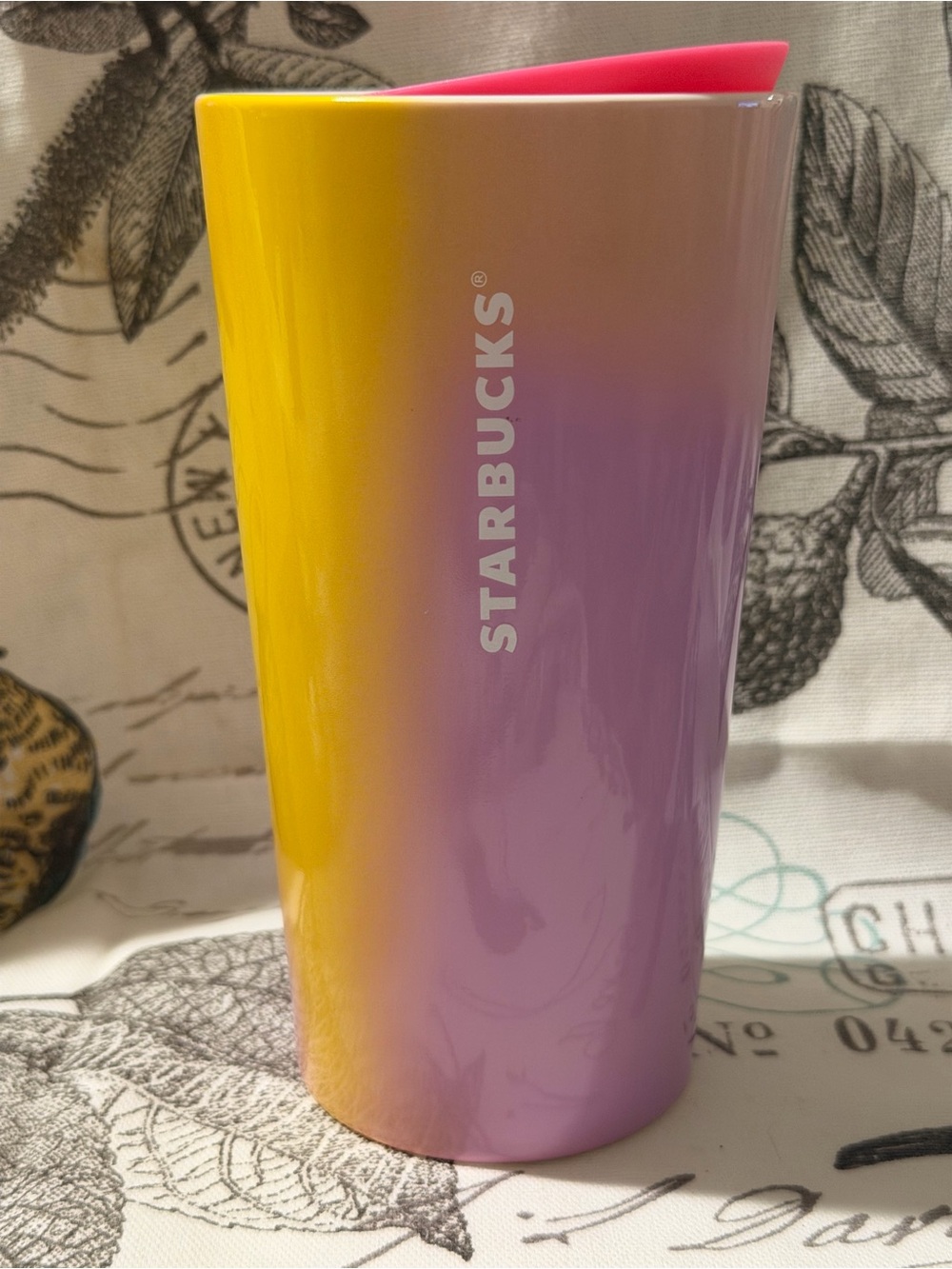 Starbucks Yellow-Pink Gradient Ceramic Travel Mug